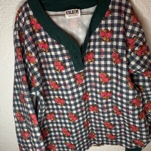 Vintage ESLEEP Juniors Teddy Bear Fleece Pullover – Cozy Plaid – Size S/M